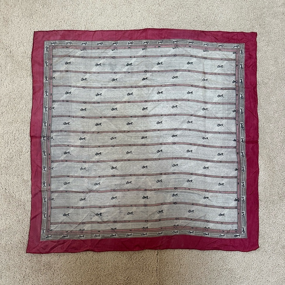 Beautiful Burgundy and Pink Silk Square Scarf with Chariots